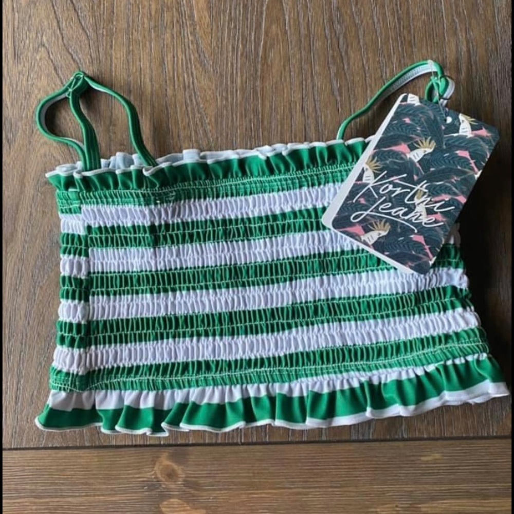 Kortni Jean Green and White Bandeau Swim Top size  Medium/ 6x - NWT